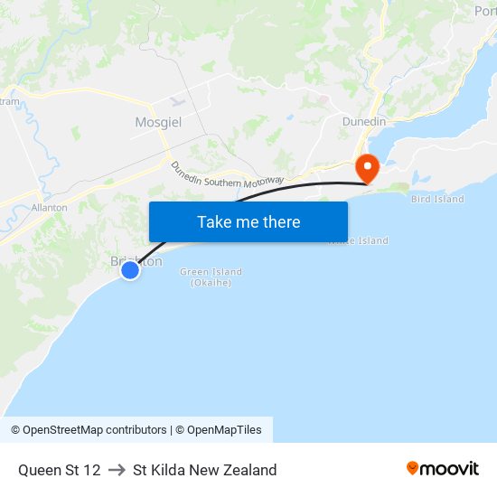 Queen St 12 to St Kilda New Zealand map