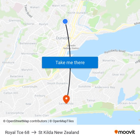 Royal Tce 68 to St Kilda New Zealand map
