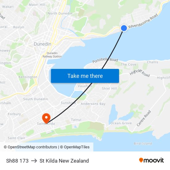 Sh88 173 to St Kilda New Zealand map