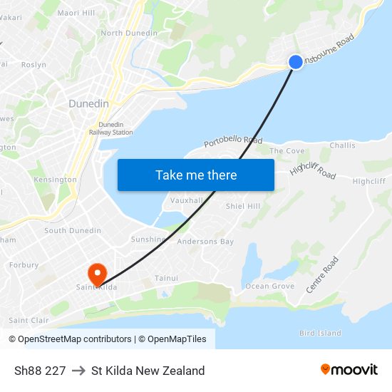 Sh88 227 to St Kilda New Zealand map