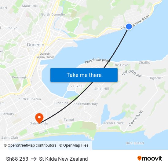 Sh88 253 to St Kilda New Zealand map