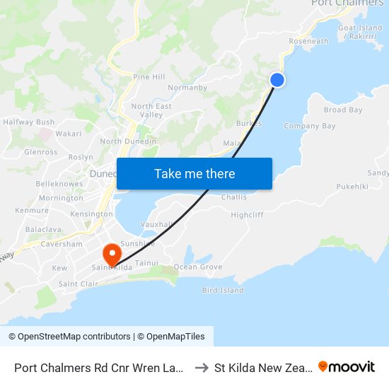 Port Chalmers Rd Cnr Wren Lane Path to St Kilda New Zealand map