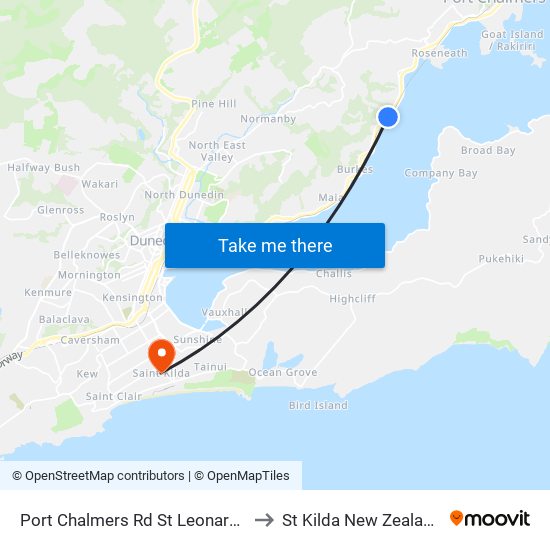 Port Chalmers Rd St Leonards to St Kilda New Zealand map