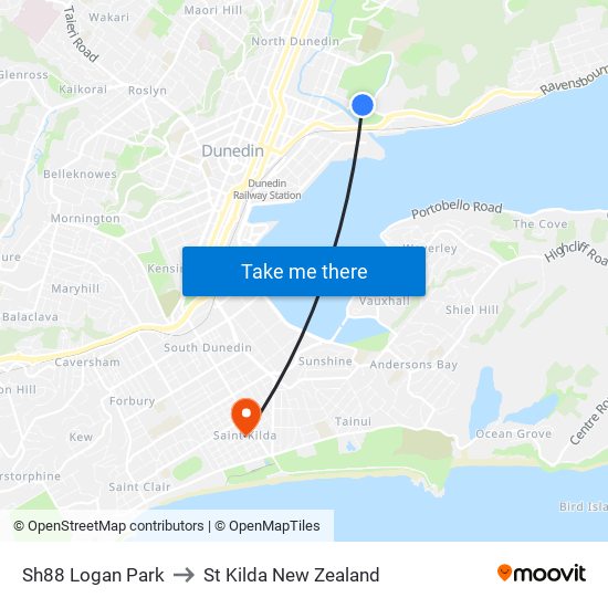 Sh88 Logan Park to St Kilda New Zealand map