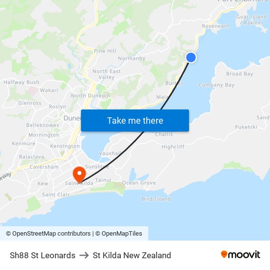 Sh88 St Leonards to St Kilda New Zealand map