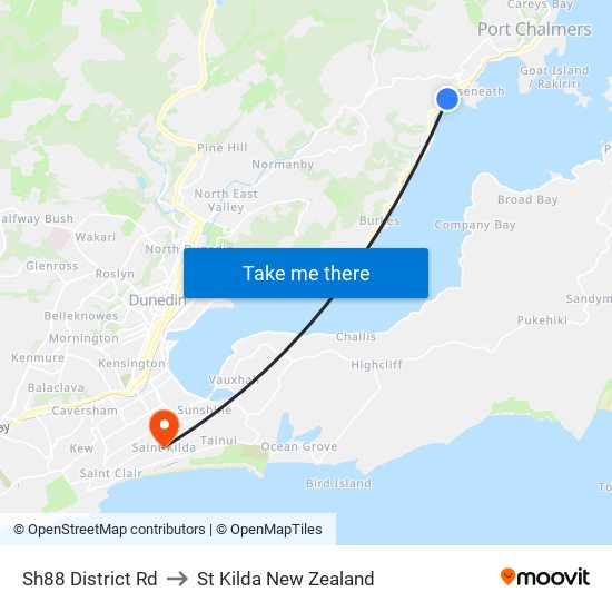 Sh88 District Rd to St Kilda New Zealand map