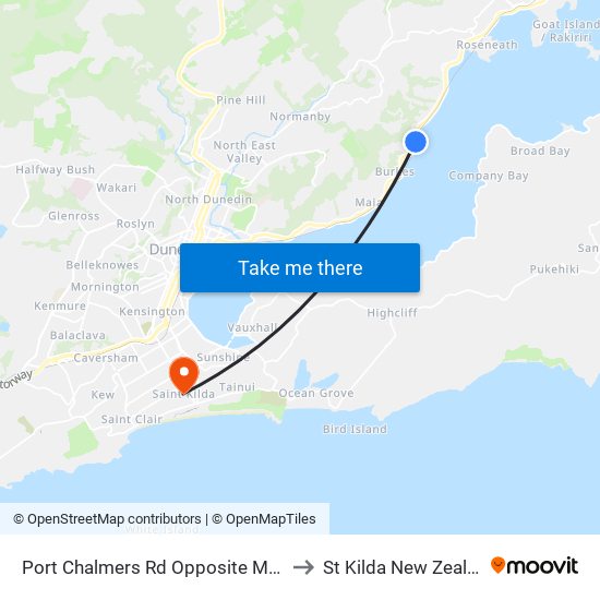 Port Chalmers Rd Opposite Moa St to St Kilda New Zealand map