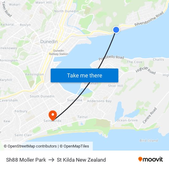 Sh88 Moller Park to St Kilda New Zealand map