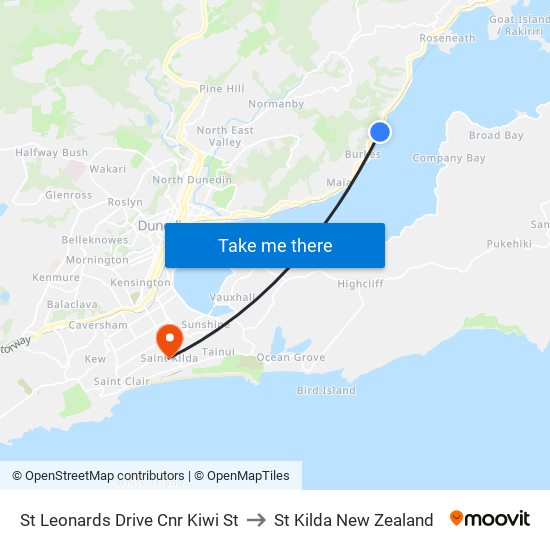 St Leonards Drive Cnr Kiwi St to St Kilda New Zealand map