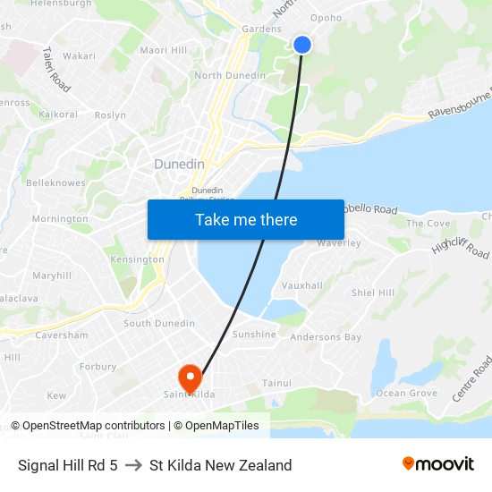 Signal Hill Rd 5 to St Kilda New Zealand map