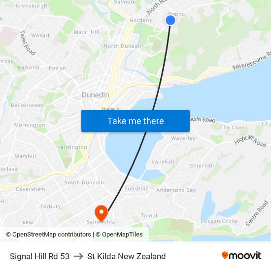 Signal Hill Rd 53 to St Kilda New Zealand map