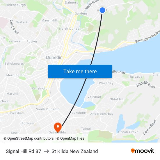 Signal Hill Rd 87 to St Kilda New Zealand map