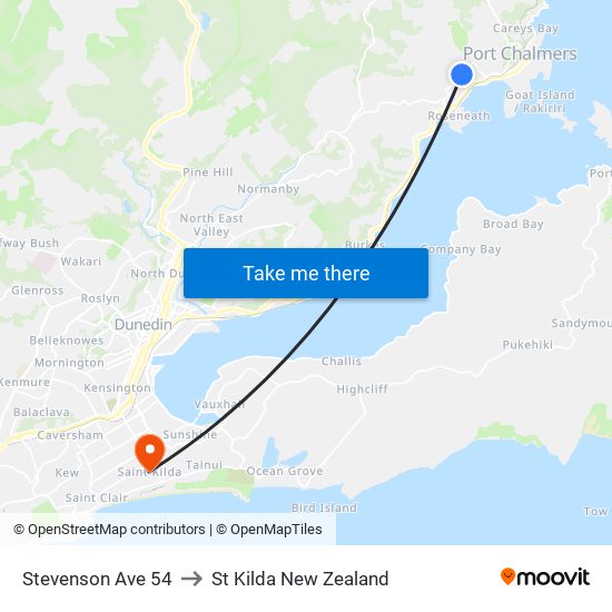 Stevenson Ave 54 to St Kilda New Zealand map