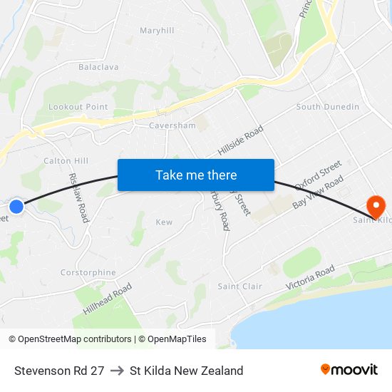 Stevenson Rd 27 to St Kilda New Zealand map