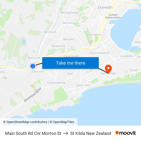 Main South Rd Cnr Morton St to St Kilda New Zealand map