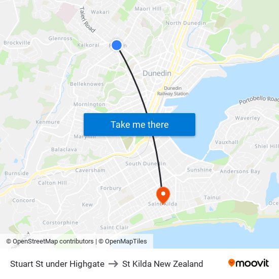 Stuart St under Highgate to St Kilda New Zealand map