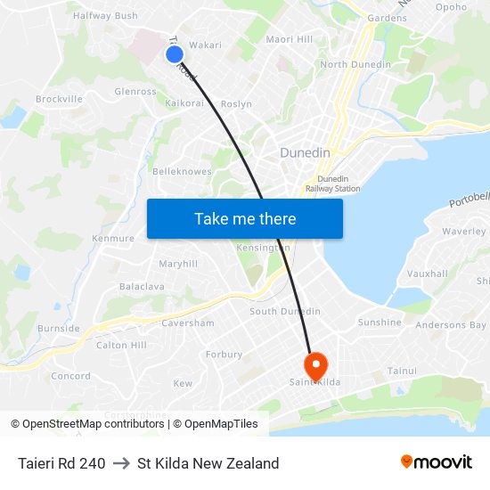 Taieri Rd 240 to St Kilda New Zealand map
