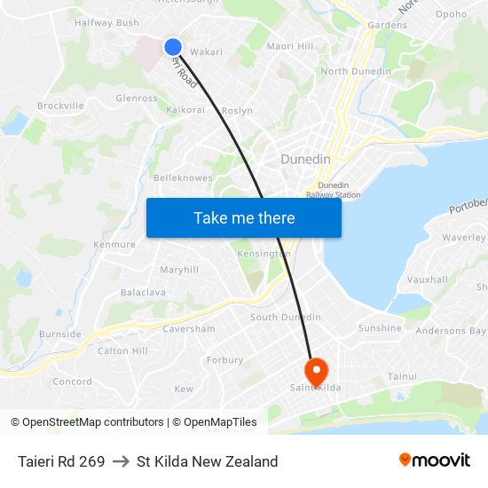Taieri Rd 269 to St Kilda New Zealand map