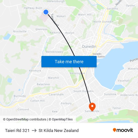 Taieri Rd 321 to St Kilda New Zealand map