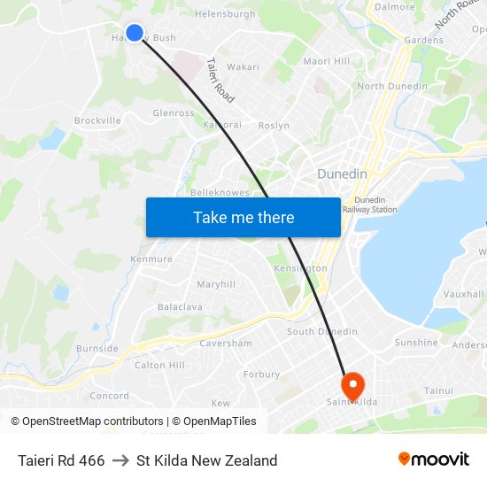 Taieri Rd 466 to St Kilda New Zealand map