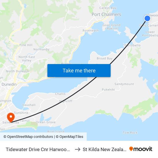 Tidewater Drive Cnr Harwood St to St Kilda New Zealand map