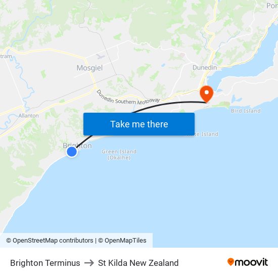 Brighton Terminus to St Kilda New Zealand map