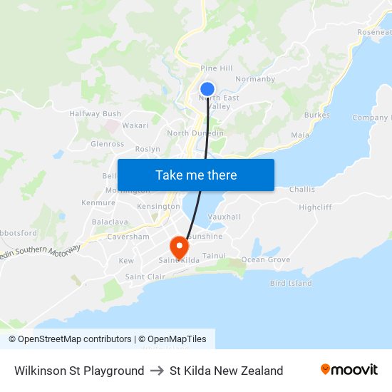 Wilkinson St Playground to St Kilda New Zealand map