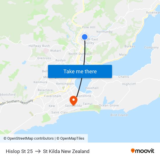 Hislop St 25 to St Kilda New Zealand map
