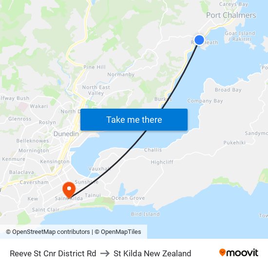 Reeve St Cnr District Rd to St Kilda New Zealand map
