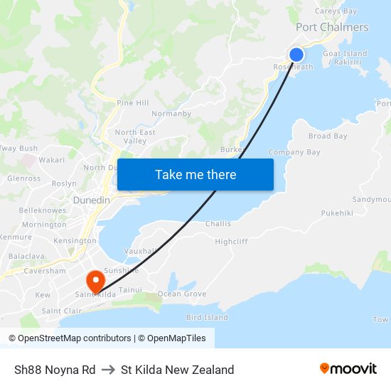 Sh88 Noyna Rd to St Kilda New Zealand map