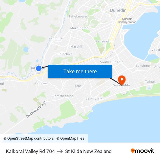 Kaikorai Valley Rd 704 to St Kilda New Zealand map