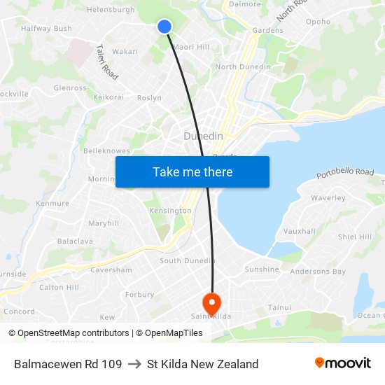 Balmacewen Rd 109 to St Kilda New Zealand map