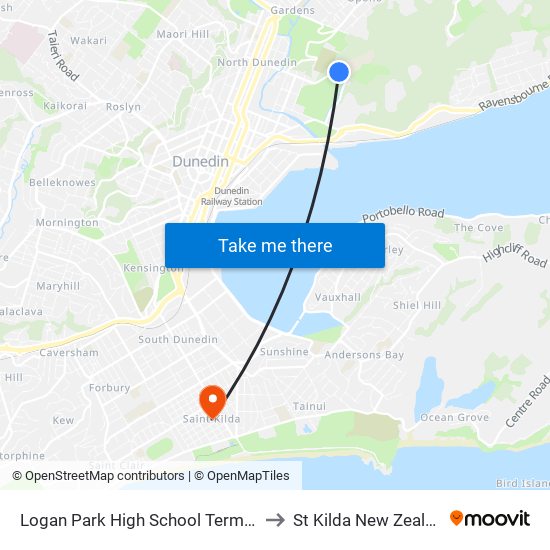 Logan Park High School Terminus to St Kilda New Zealand map