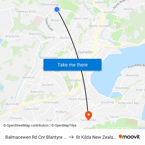 Balmacewen Rd Cnr Blantyre Rd to St Kilda New Zealand map