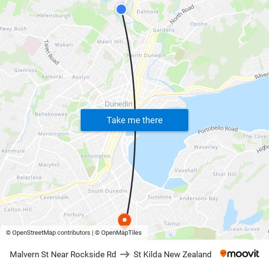 Malvern St Near Rockside Rd to St Kilda New Zealand map