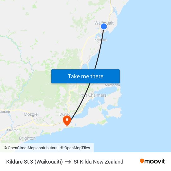 Kildare St 3 (Waikouaiti) to St Kilda New Zealand map