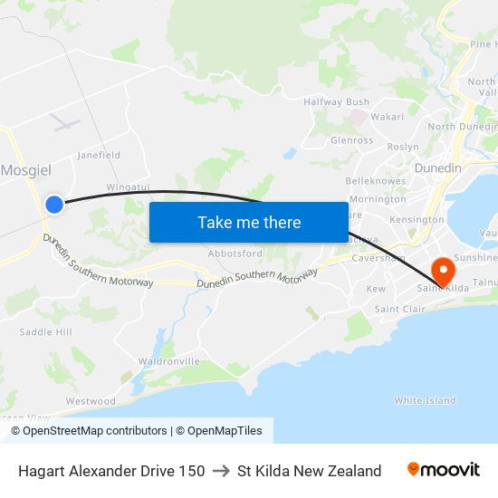Hagart Alexander Drive 150 to St Kilda New Zealand map