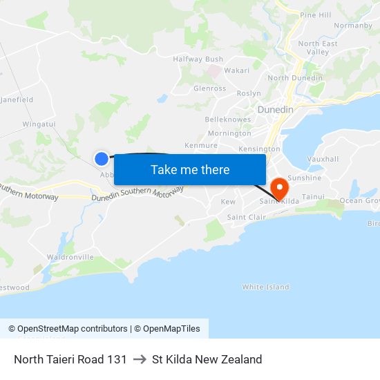 North Taieri Road 131 to St Kilda New Zealand map