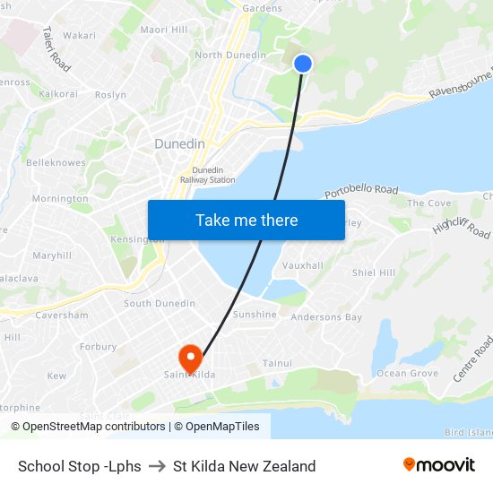 School Stop -Lphs to St Kilda New Zealand map