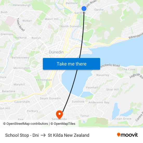 School Stop - Dni to St Kilda New Zealand map
