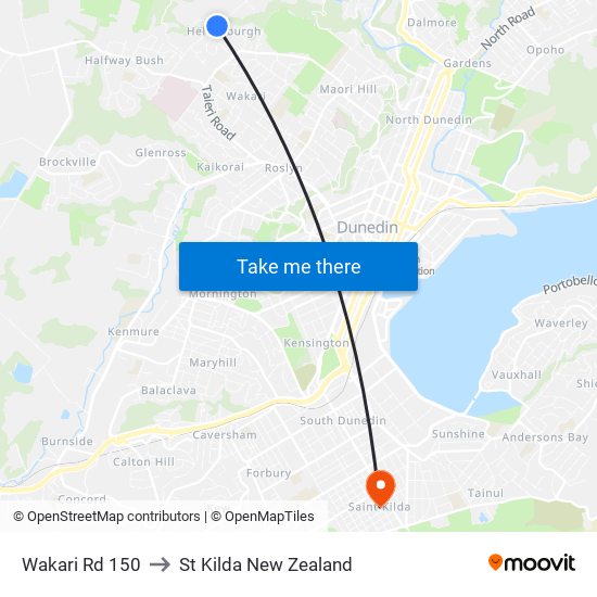 Wakari Rd 150 to St Kilda New Zealand map