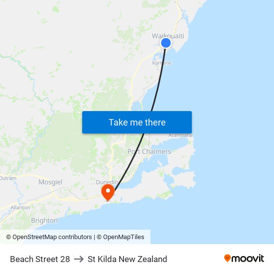 Beach Street 28 to St Kilda New Zealand map