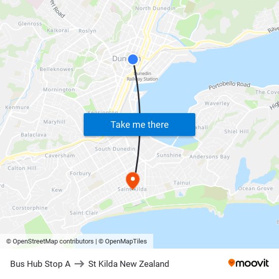 Bus Hub Stop A to St Kilda New Zealand map