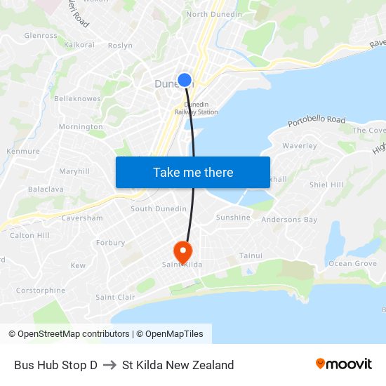 Bus Hub Stop D to St Kilda New Zealand map