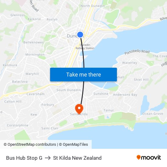 Bus Hub Stop G to St Kilda New Zealand map