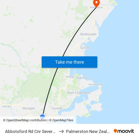 Abbotsford Rd Cnr Severn St to Palmerston New Zealand map