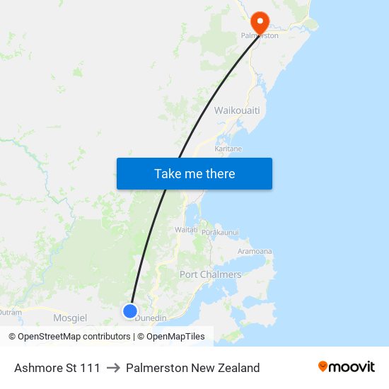Ashmore St 111 to Palmerston New Zealand map