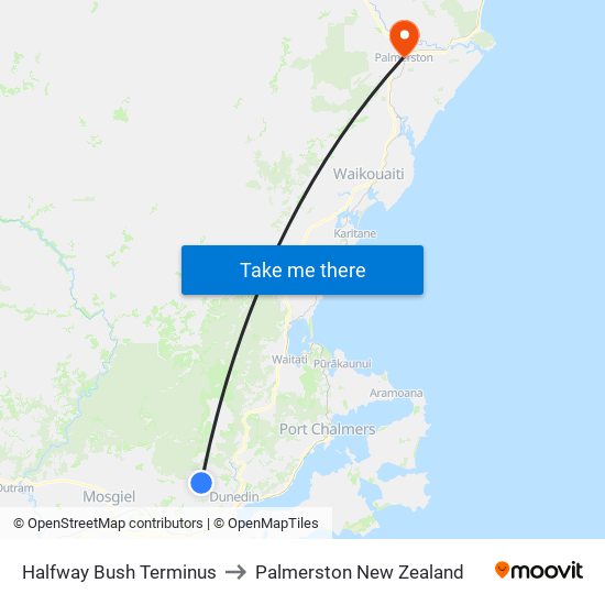 Halfway Bush Terminus to Palmerston New Zealand map