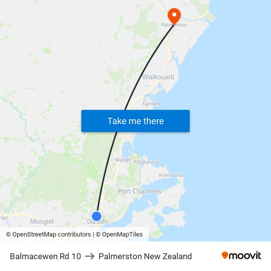 Balmacewen Rd 10 to Palmerston New Zealand map