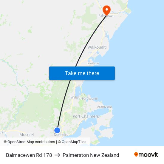Balmacewen Rd 178 to Palmerston New Zealand map
